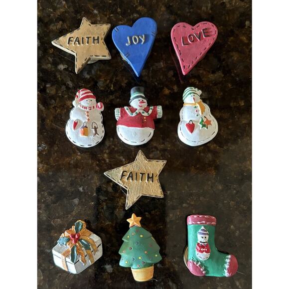Vintage Christmas Holiday Button Cover Lot Snowman Tree Faith Love Lot of 10 - Picture 7 of 8